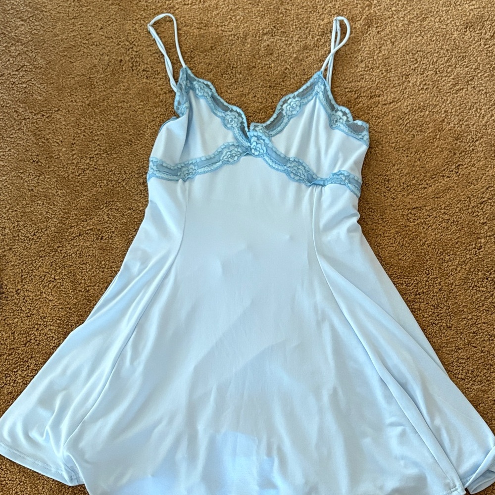 Lucy in the Sky Blue Dress with Lace Accents